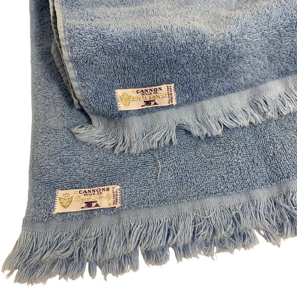 Set of Two Vintage Cannon Mills Pure Cotton Blue Floral Hand Towels Retro USA - Picture 5 of 6